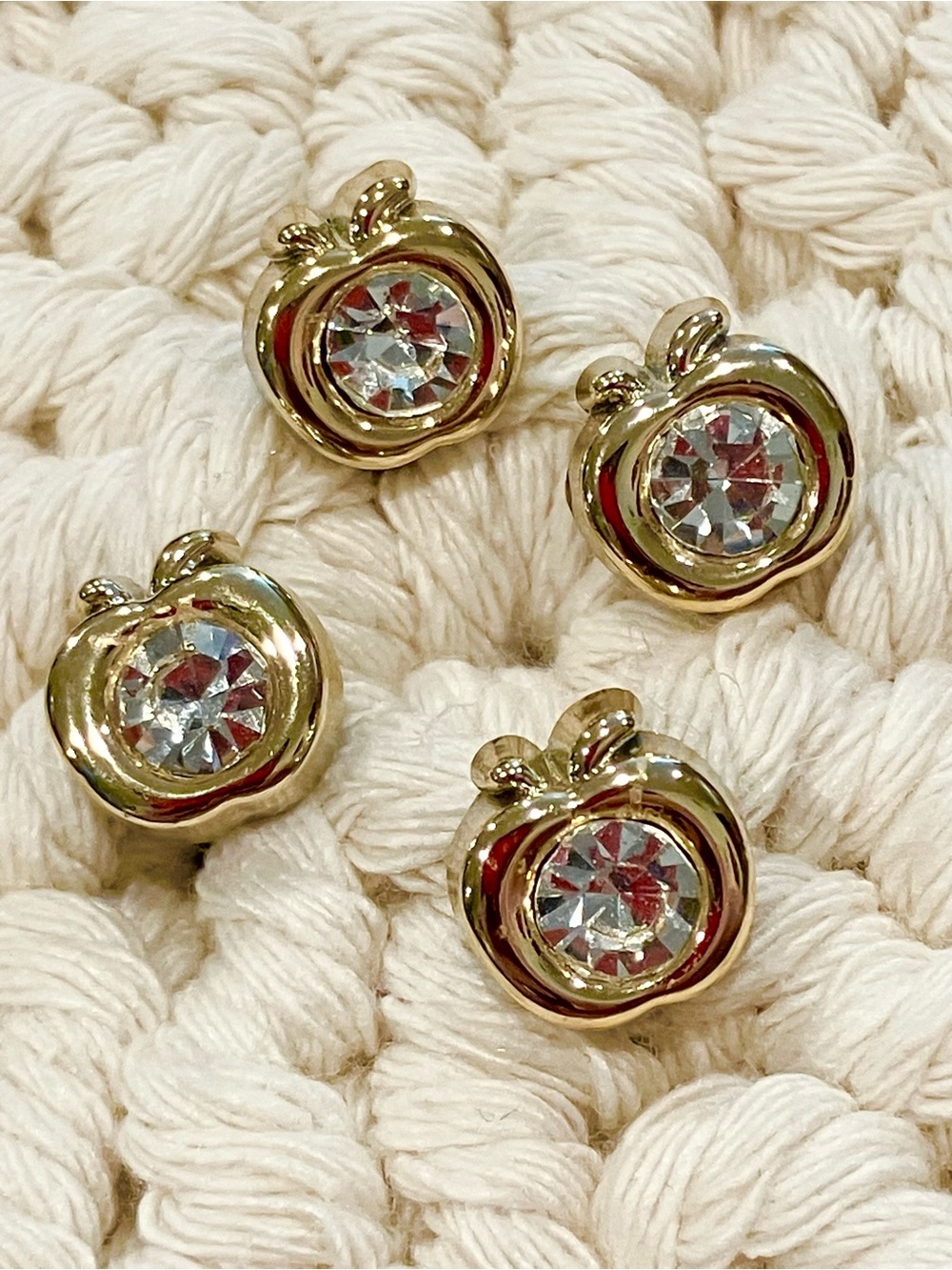 Gold Apple with Rhinestone Center Set of 4 Pins
